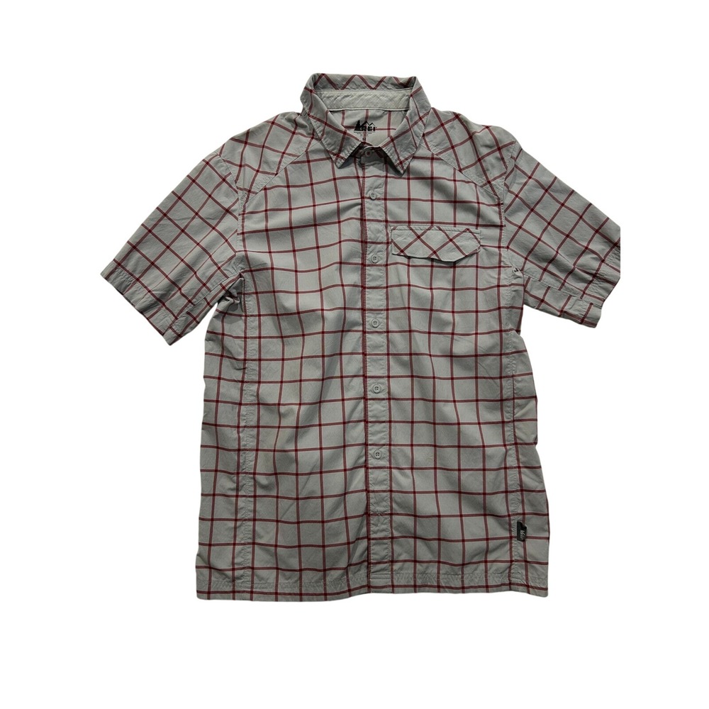 REI Co-op Short Sleeve Button Up Plaid Hiking Shirt Travel Casual Medium